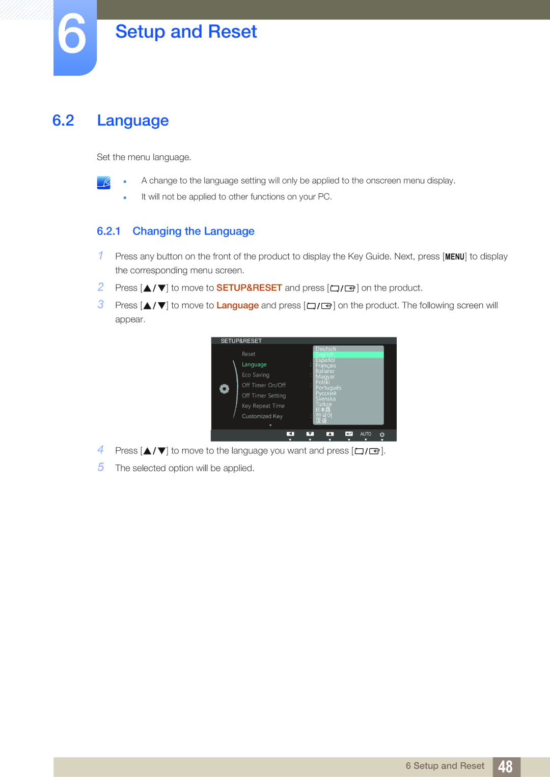 Samsung LS19B310ES/ZN, LS19B310ES/AF, LS19B310ES/SM manual Changing the Language 