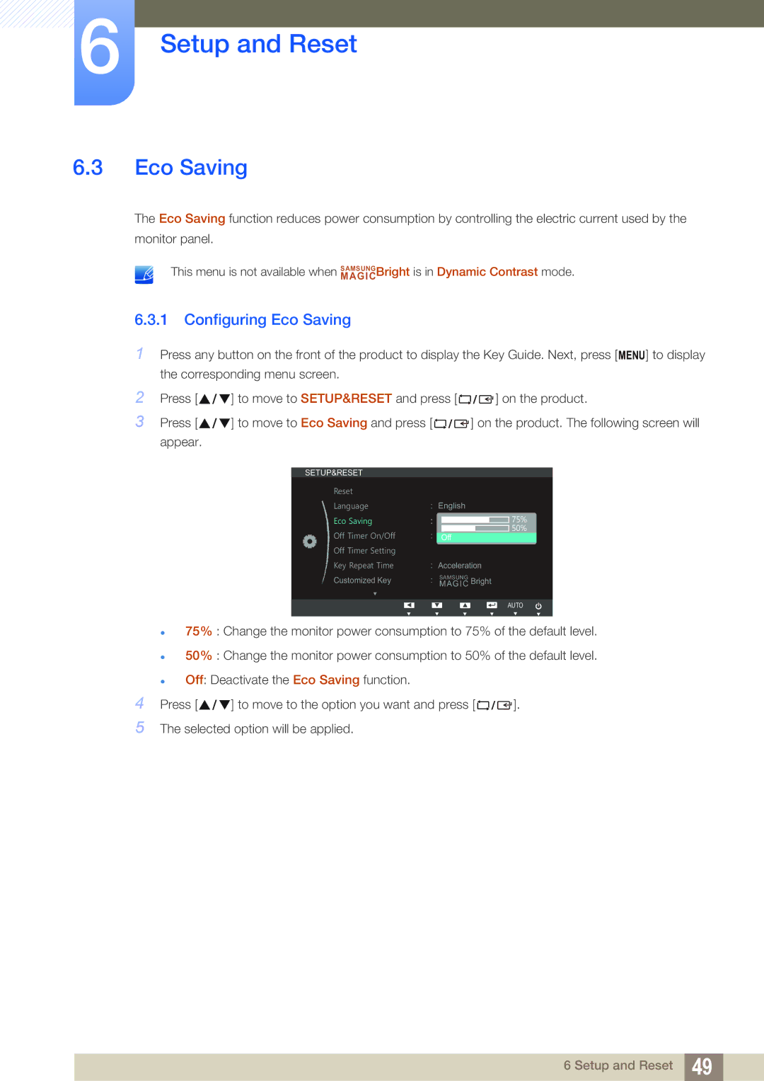 Samsung LS19B310ES/AF, LS19B310ES/ZN, LS19B310ES/SM manual Configuring Eco Saving 