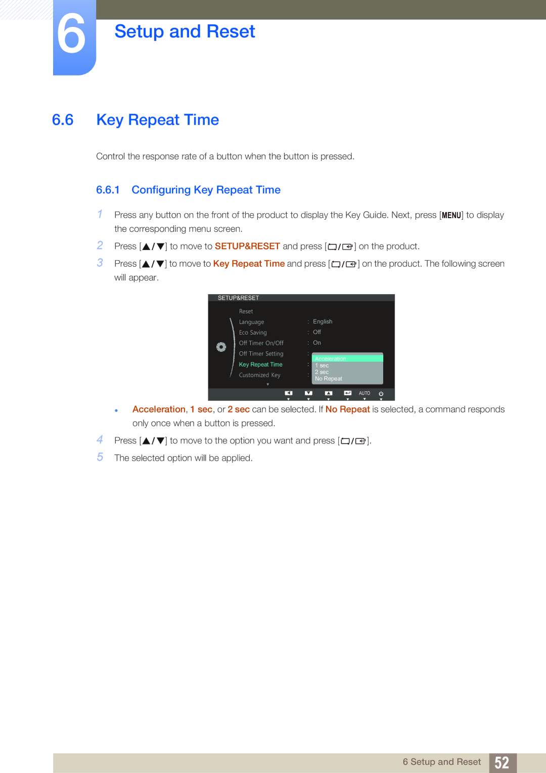 Samsung LS19B310ES/AF, LS19B310ES/ZN, LS19B310ES/SM manual Configuring Key Repeat Time 