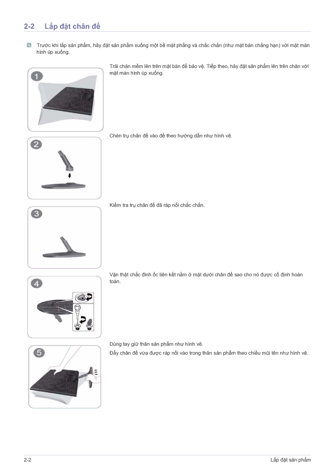 Samsung LS19B350BS/ZN, LS22B150NS/XF, LS19B350BSMXV, LS19B150NSMXV manual Lắp đặt chân đế 