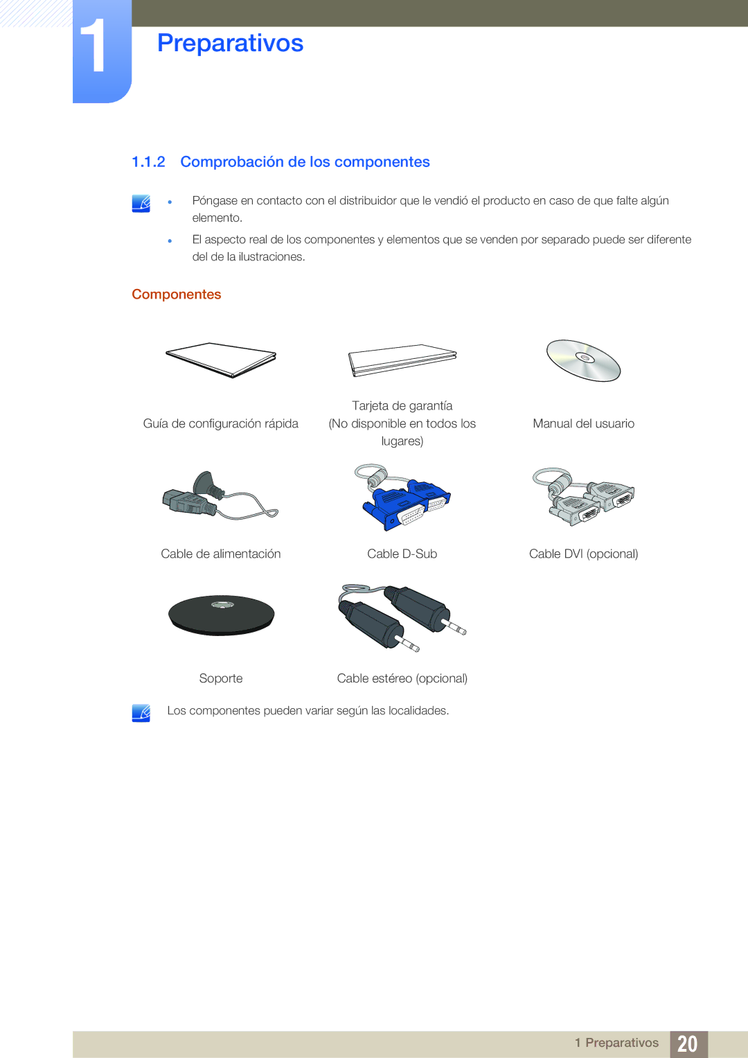 Samsung LS24B420BW/EN, LS19B420BW/EN, LS22B420BW/EN manual Comprobación de los componentes, Componentes 