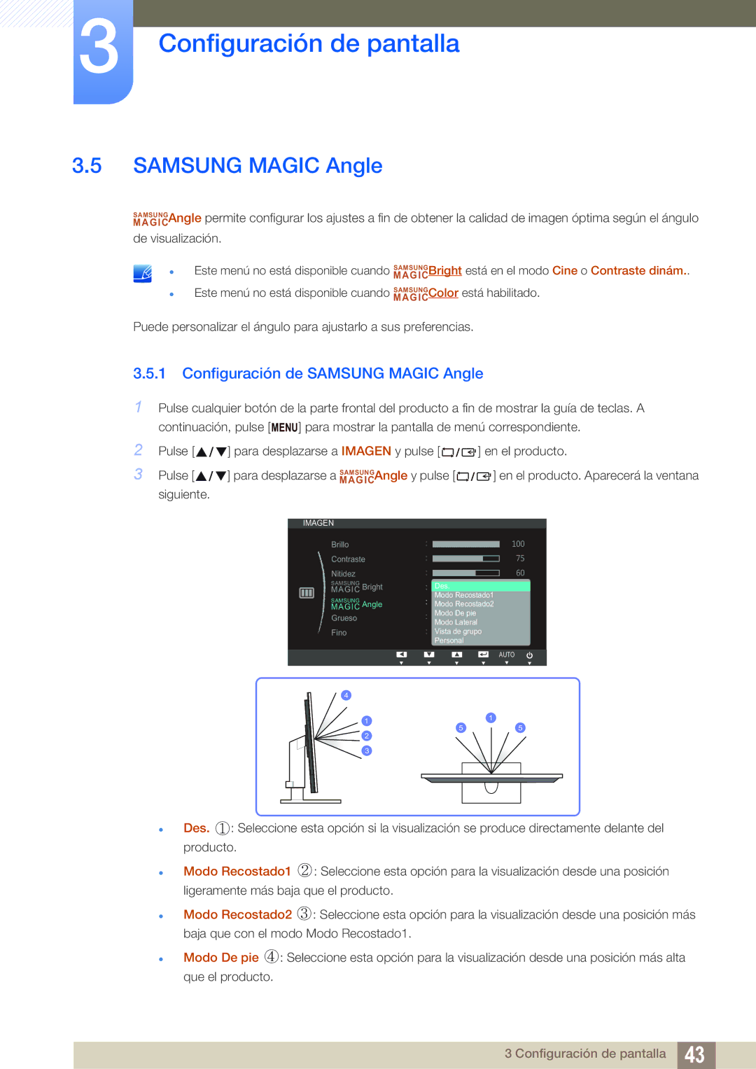 Samsung LS22B420BW/EN, LS19B420BW/EN, LS24B420BW/EN manual Configuración de Samsung Magic Angle 