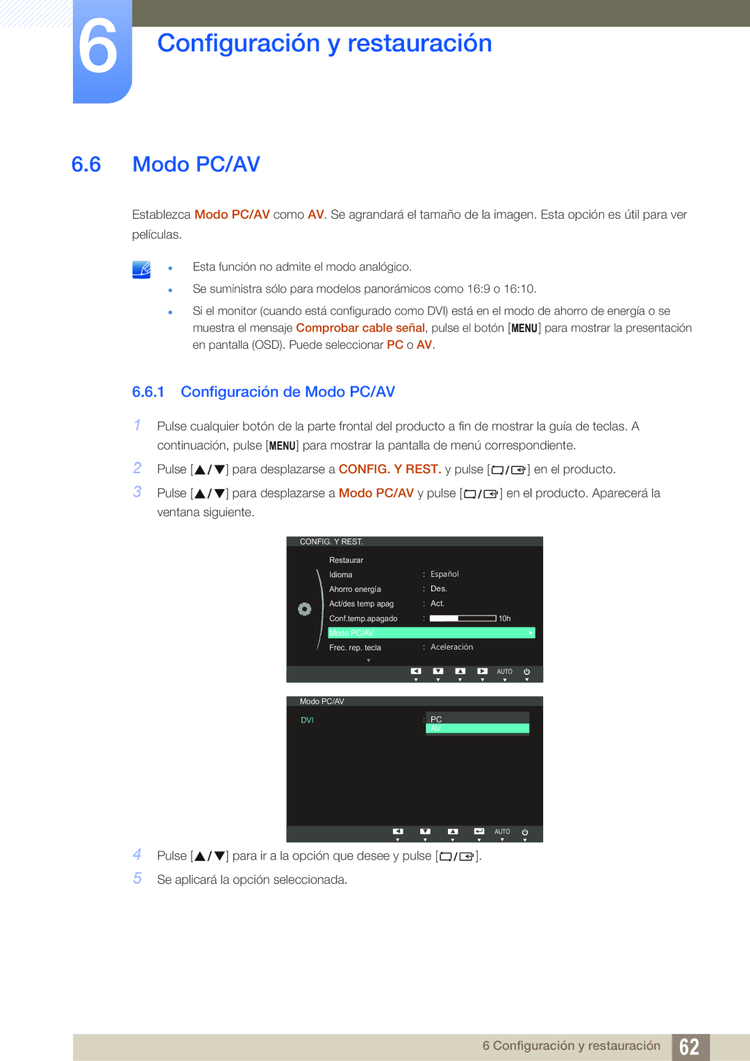 Samsung LS24B420BW/EN, LS19B420BW/EN, LS22B420BW/EN manual Configuración de Modo PC/AV 