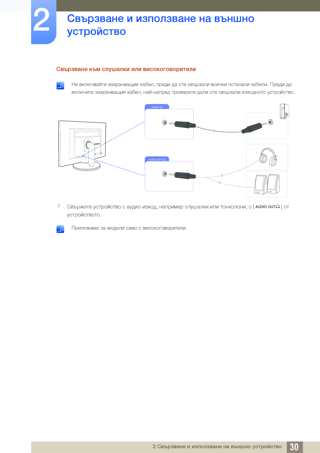 Samsung LS19B420BW/EN manual Свързване към слушалки или високоговорители 