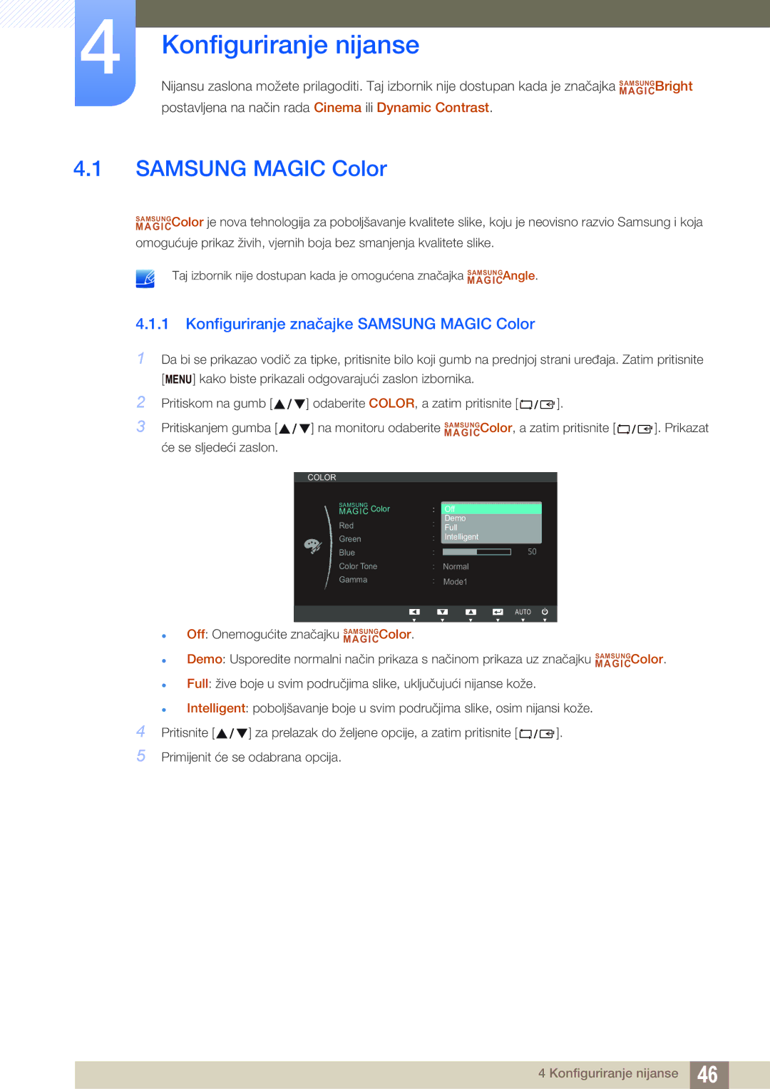 Samsung LS19B420BWV/EN, LS22B420BW/EN manual Konfiguriranje nijanse, Konfiguriranje značajke Samsung Magic Color 