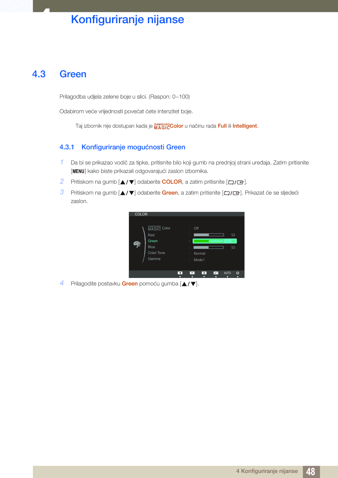 Samsung LS19B420BWV/EN, LS22B420BW/EN manual Konfiguriranje mogućnosti Green 