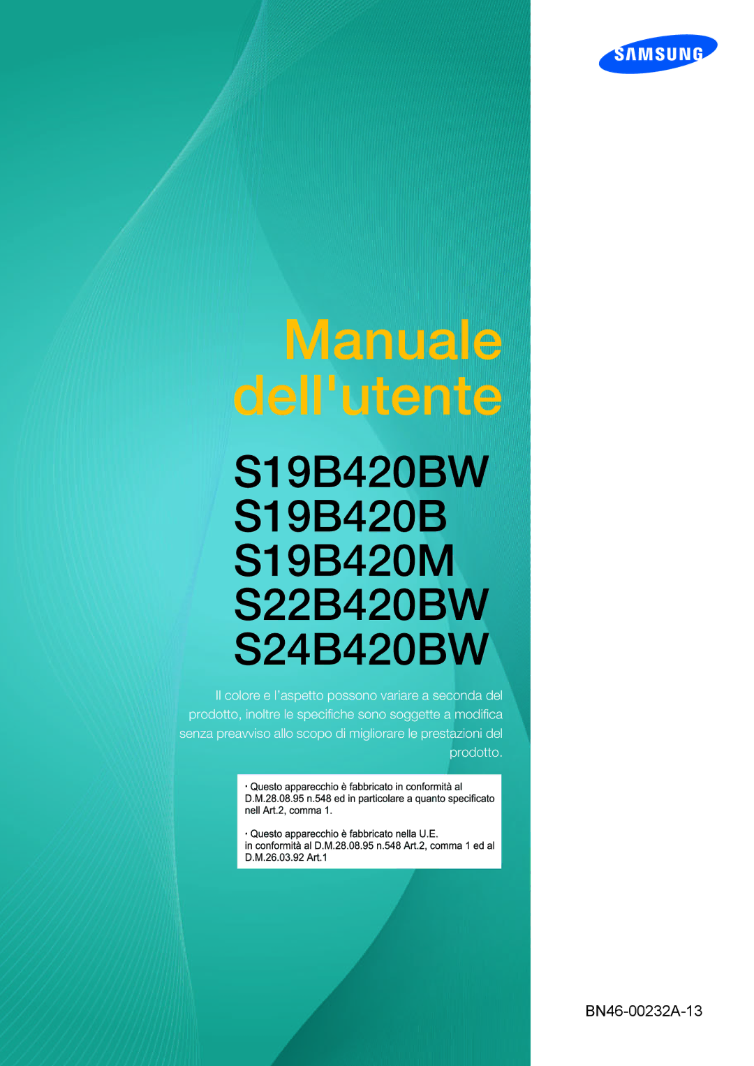 Samsung LS24B420BWV/EN, LS19B420BWV/EN, LS22B420BWV/EN manual Manuale dellutente 