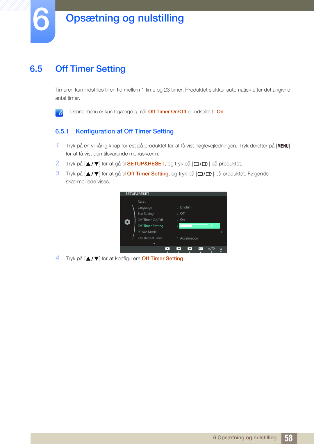 Samsung LS24B420BWV/EN, LS19B420BWV/EN, LS22B420BWV/EN manual Konfiguration af Off Timer Setting 