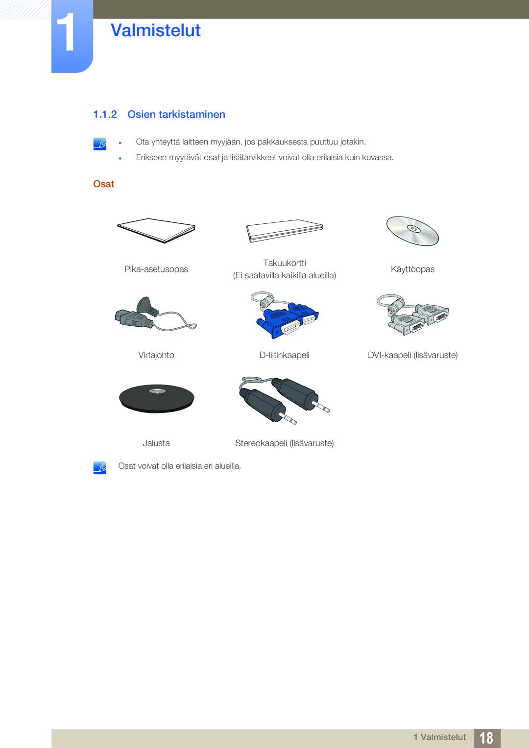 Samsung LS19B420BWV/EN, LS24B420BWV/EN, LS22B420BWV/EN manual Osien tarkistaminen, Osat 