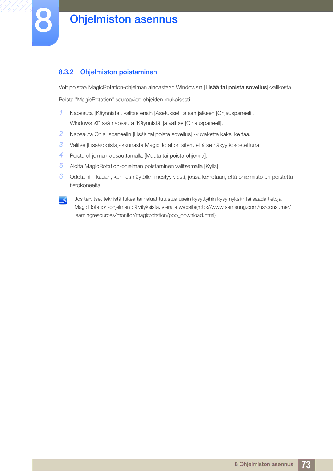 Samsung LS24B420BWV/EN, LS19B420BWV/EN, LS22B420BWV/EN manual Ohjelmiston poistaminen 