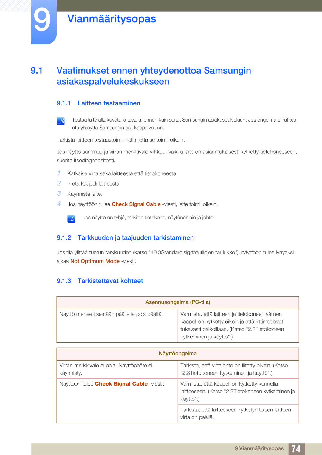 Samsung LS22B420BWV/EN, LS19B420BWV/EN manual Vianmääritysopas, Laitteen testaaminen, Tarkkuuden ja taajuuden tarkistaminen 