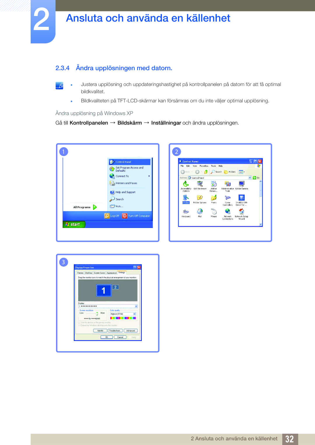 Samsung LS22B420BWV/EN, LS19B420BWV/EN, LS24B420BWV/EN manual 4 Ändra upplösningen med datorn 