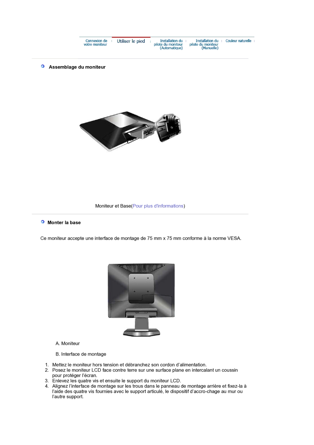 Samsung LS19BIDKSV/EDC manual Assemblage du moniteur, Monter la base 