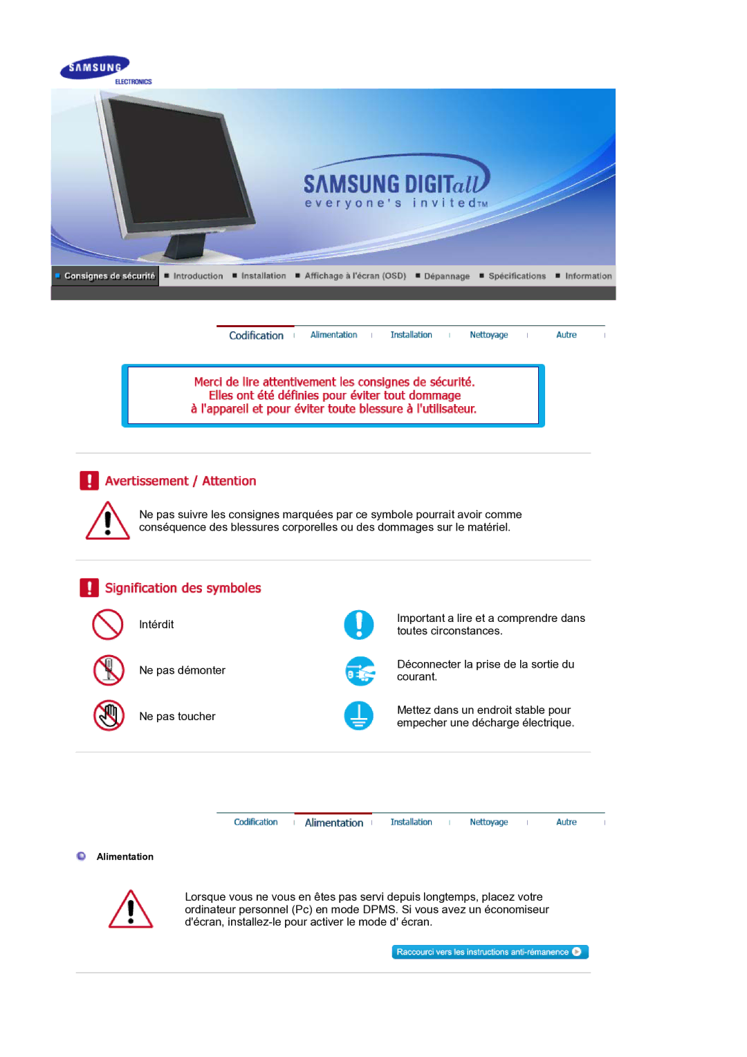 Samsung LS19BIDKSV/EDC manual Alimentation 