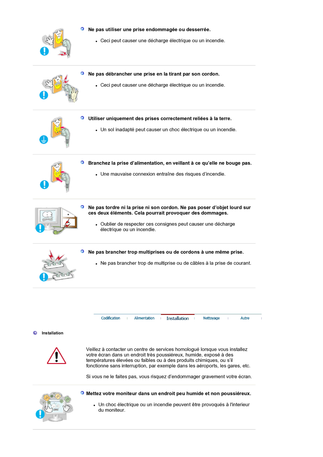 Samsung LS19BIDKSV/EDC manual Ne pas utiliser une prise endommagée ou desserrée 