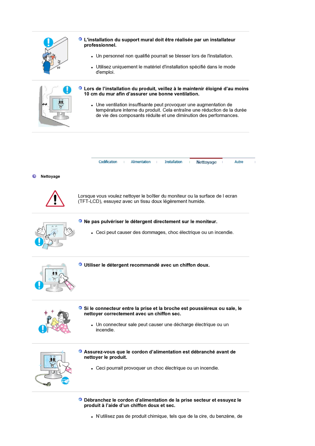 Samsung LS19BIDKSV/EDC manual Ne pas pulvériser le détergent directement sur le moniteur 