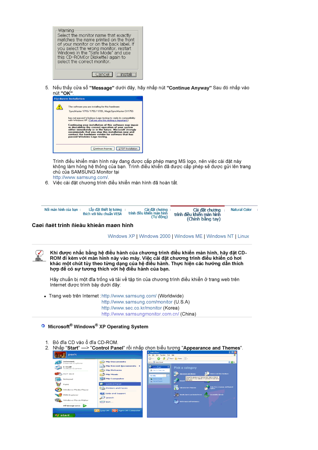 Samsung LS19BIDKSV/VNT, LS17BIDKSV/VNT manual Microsoft Windows XP Operating System 