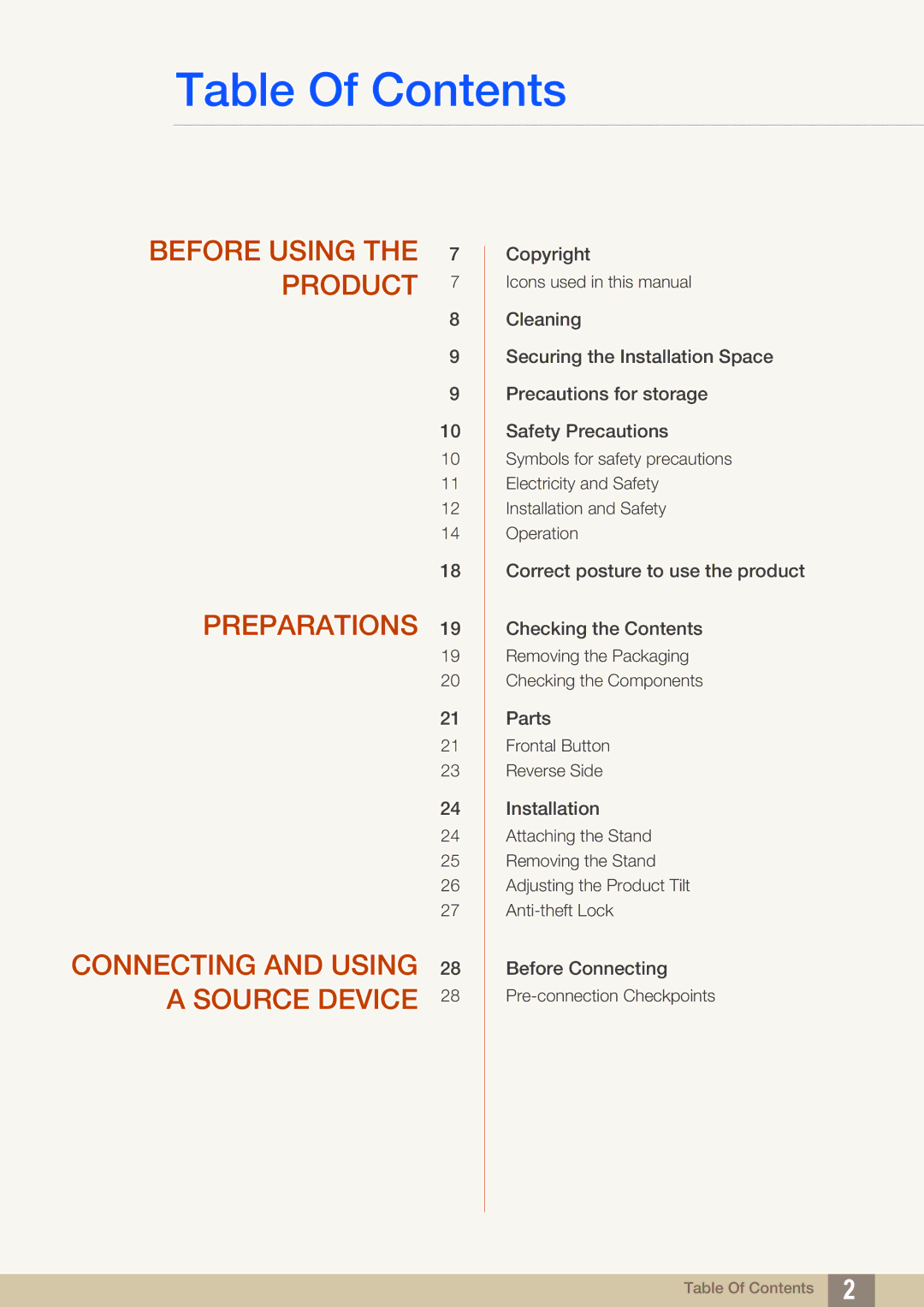 Samsung LS19C170BSQ/KZ, LS19C170BSMXV, LS19C170BSQMXV manual Table Of Contents 