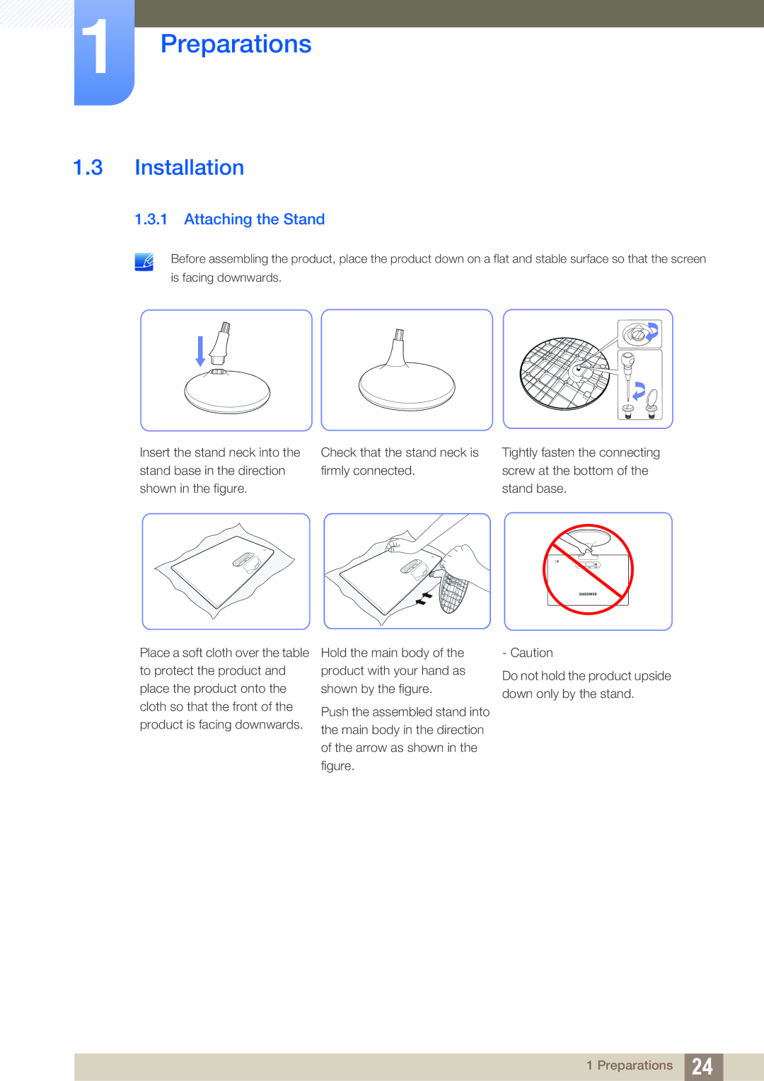 Samsung LS19C170BSMXV, LS19C170BSQMXV, LS19C170BSQ/KZ manual Installation, Attaching the Stand 