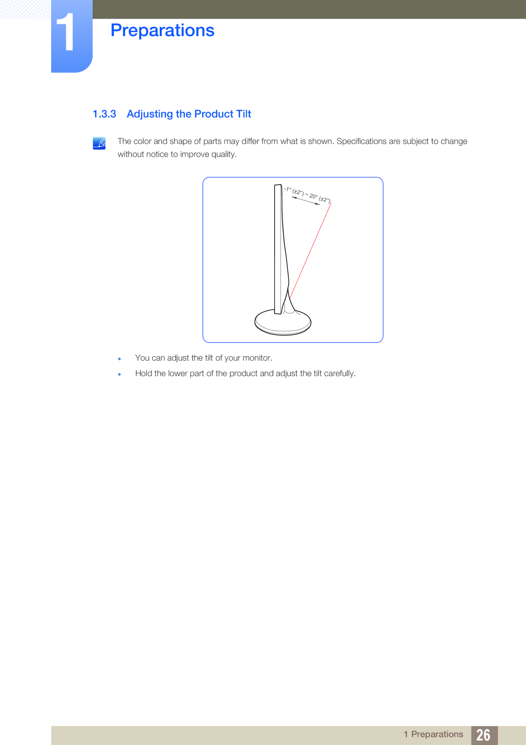 Samsung LS19C170BSQ/KZ, LS19C170BSMXV, LS19C170BSQMXV manual Adjusting the Product Tilt 