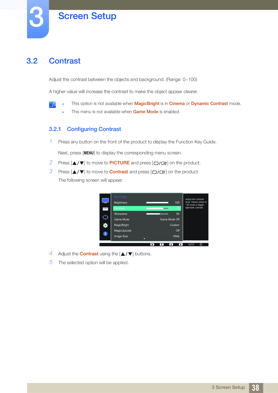 Samsung LS19C170BSQ/KZ, LS19C170BSMXV, LS19C170BSQMXV manual Configuring Contrast 