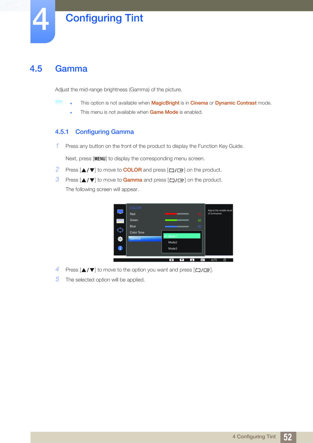 Samsung LS19C170BSQMXV, LS19C170BSMXV, LS19C170BSQ/KZ manual Configuring Gamma 