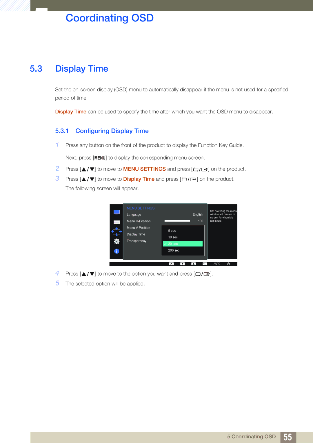 Samsung LS19C170BSQMXV, LS19C170BSMXV, LS19C170BSQ/KZ manual Configuring Display Time 