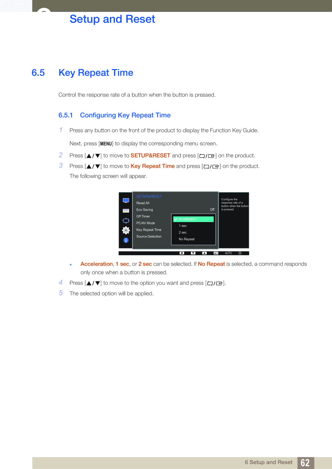 Samsung LS19C170BSQ/KZ, LS19C170BSMXV, LS19C170BSQMXV manual Configuring Key Repeat Time 