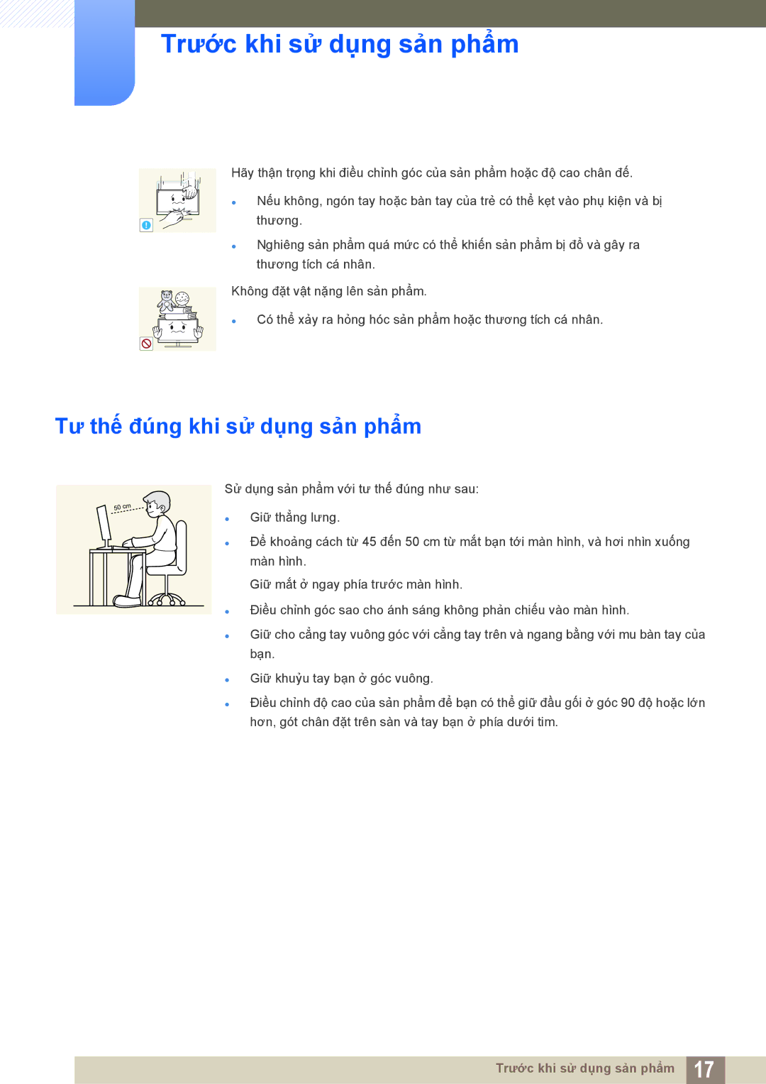 Samsung LS19C170BSQMXV, LS19C170BSMXV manual Tư thế đúng khi sử dụng sản phẩm 