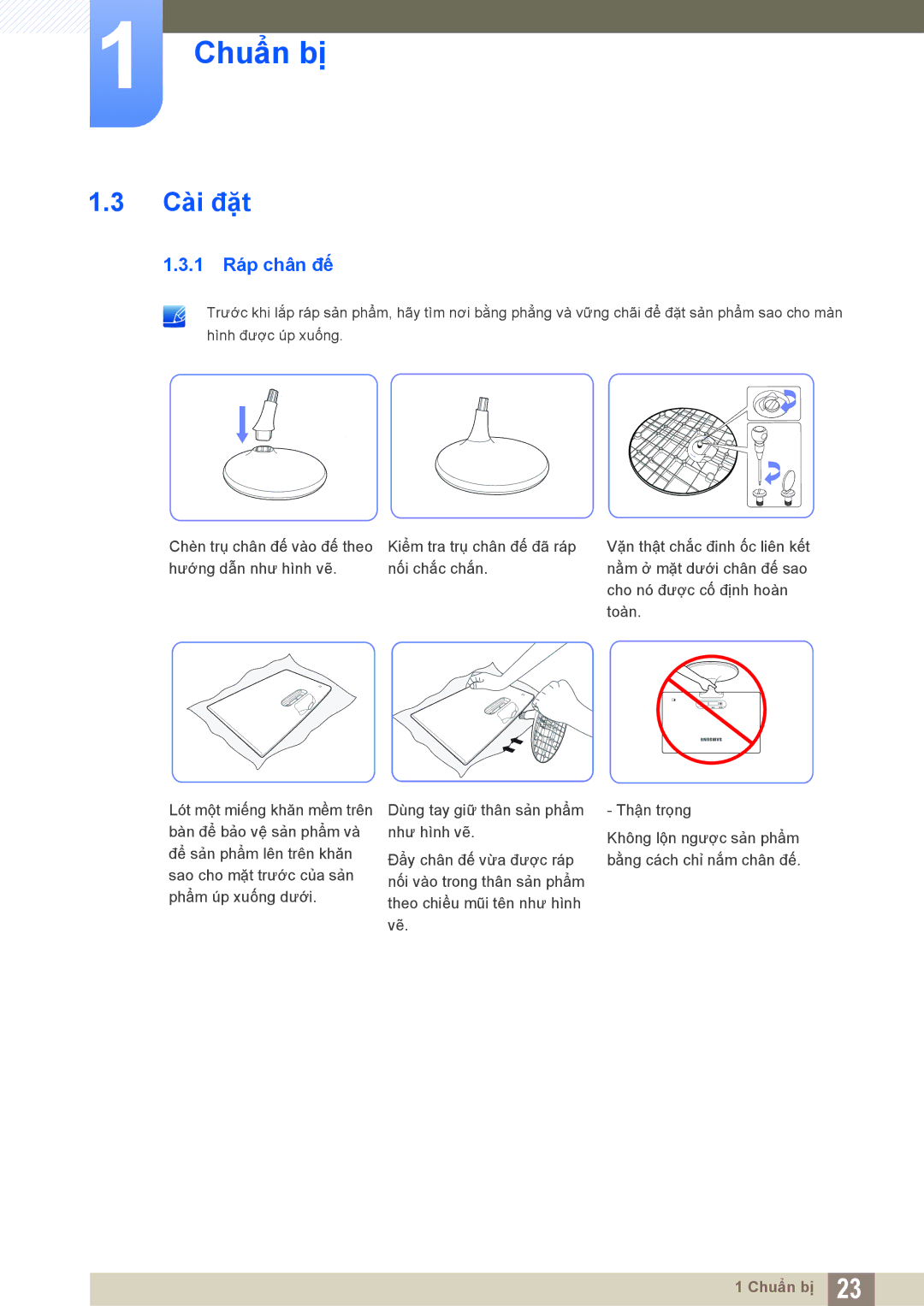 Samsung LS19C170BSQMXV, LS19C170BSMXV manual Cài đặt, 1 Ráp chân đế 