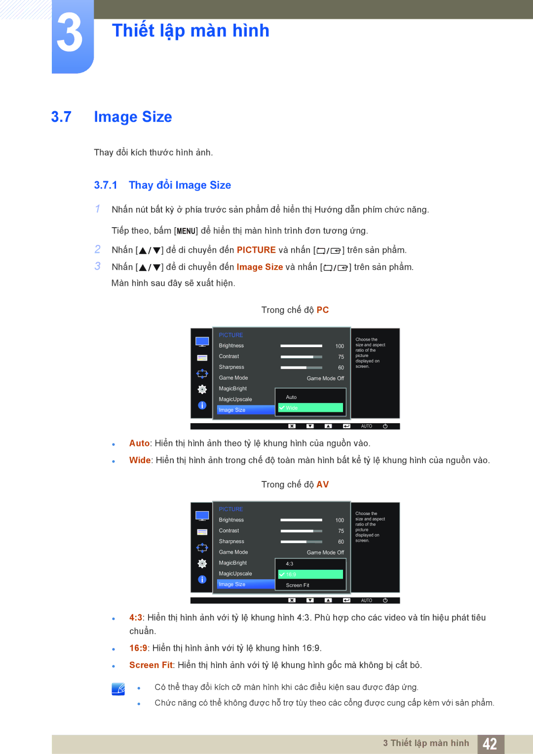 Samsung LS19C170BSMXV, LS19C170BSQMXV manual Thay đổi Image Size 