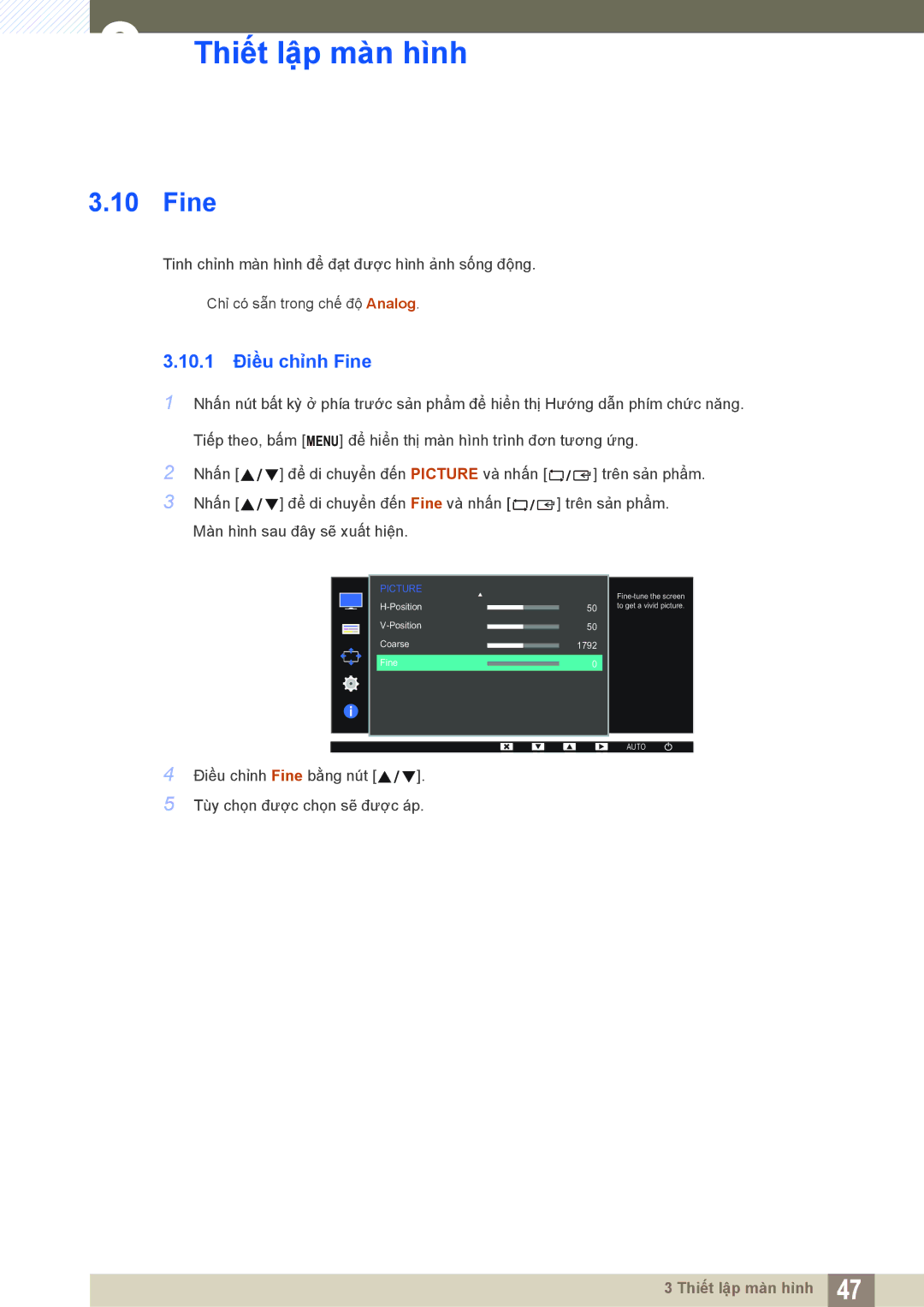 Samsung LS19C170BSQMXV, LS19C170BSMXV manual 10.1 Điều chỉnh Fine 