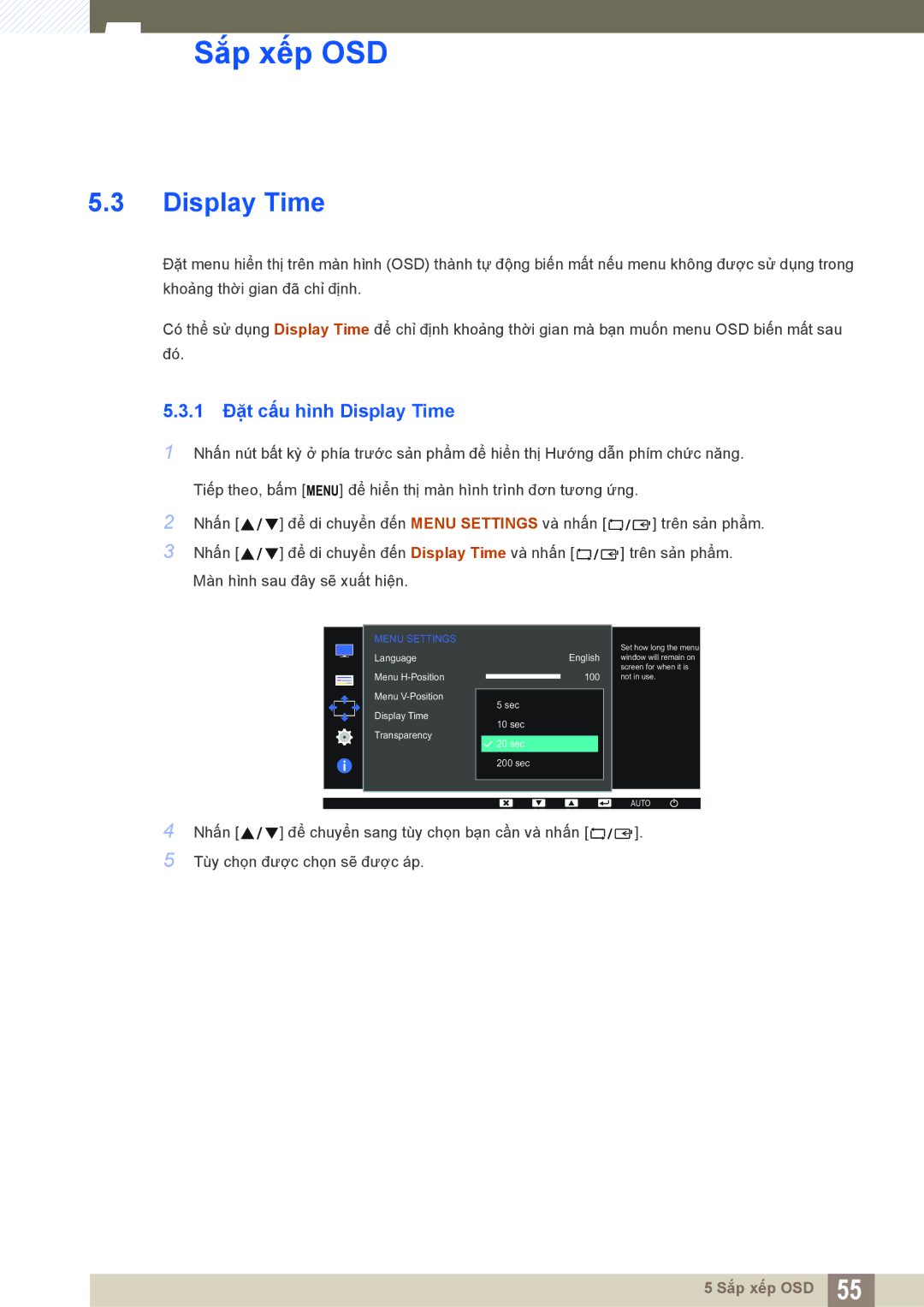 Samsung LS19C170BSQMXV, LS19C170BSMXV manual 1 Đặt cấu hình Display Time 