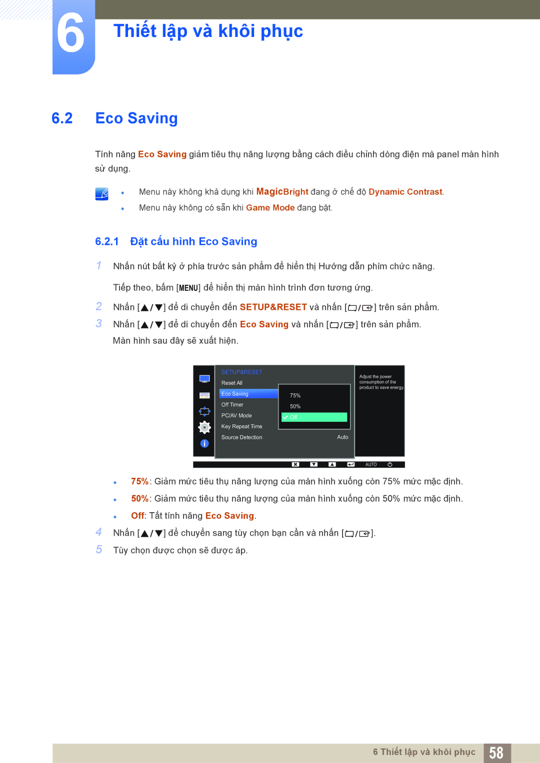 Samsung LS19C170BSMXV, LS19C170BSQMXV manual 1 Đặt cấu hình Eco Saving 