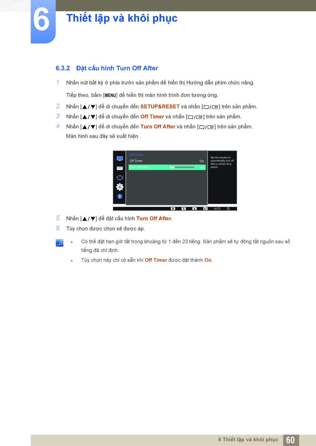 Samsung LS19C170BSMXV, LS19C170BSQMXV manual 2 Đặt cấu hình Turn Off After 