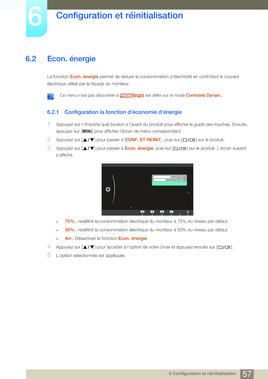 Samsung LS19C20KNY/EN, LS19C20KNS/EN, LS22C20KNY/EN manual Econ. énergie, Configuration la fonction déconomie dénergie 