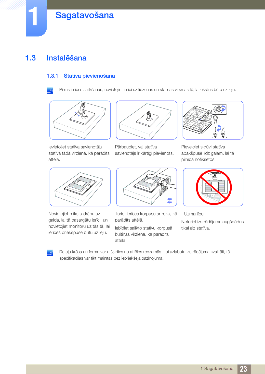 Samsung LS22C20KBW/EN, LS19C20KNS/EN, LS19C20KNY/EN, LS22C20KNY/EN, LS19C20KNW/EN manual Instalēšana, Statīva pievienošana 