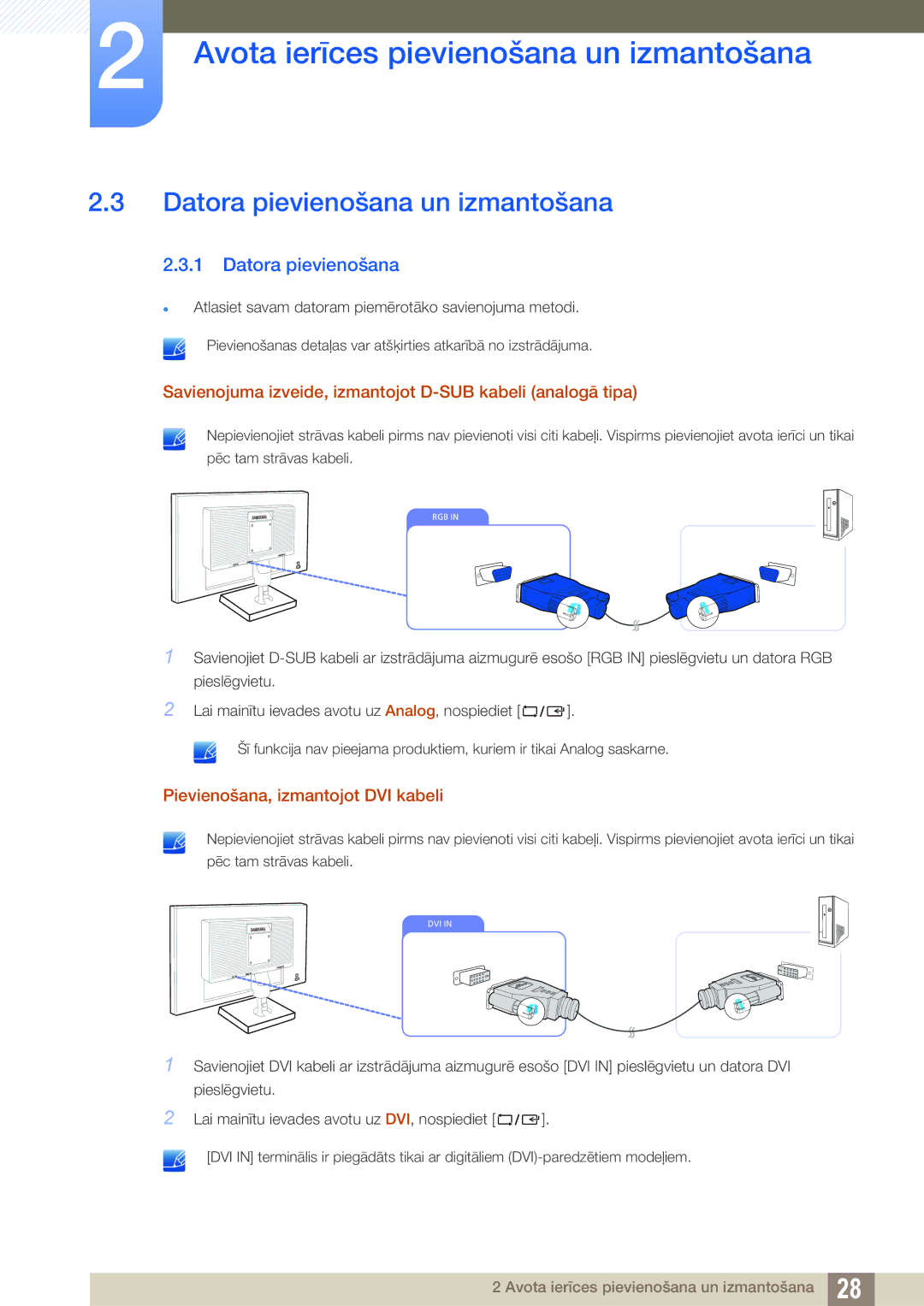 Samsung LS24C20KBL/EN, LS19C20KNS/EN, LS19C20KNY/EN, LS22C20KNY/EN, LS19C20KNW/EN manual Datora pievienošana un izmantošana 