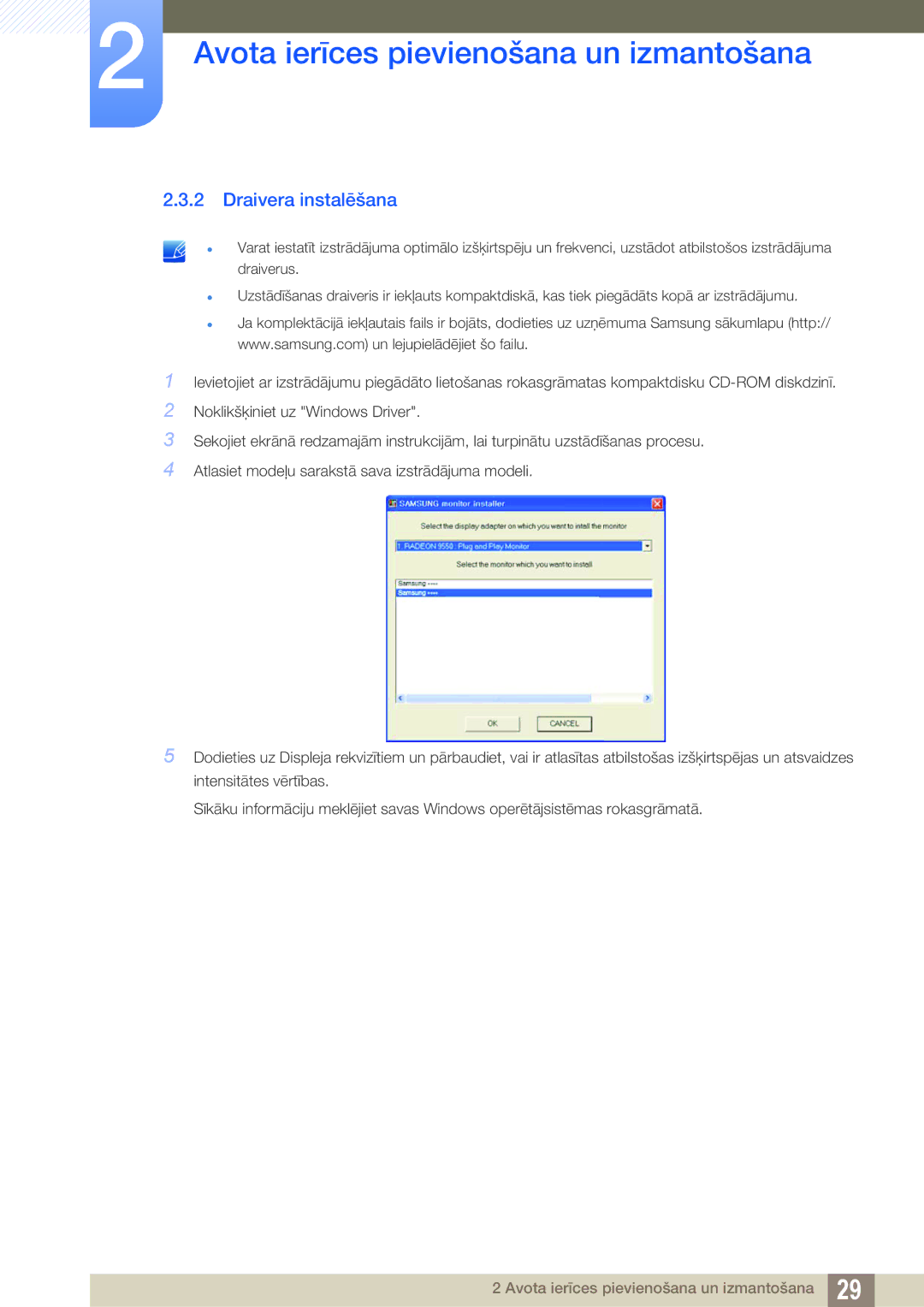 Samsung LS23C20KBS/EN, LS19C20KNS/EN, LS19C20KNY/EN, LS22C20KNY/EN, LS19C20KNW/EN, LS24C20KBL/EN manual Draivera instalēšana 