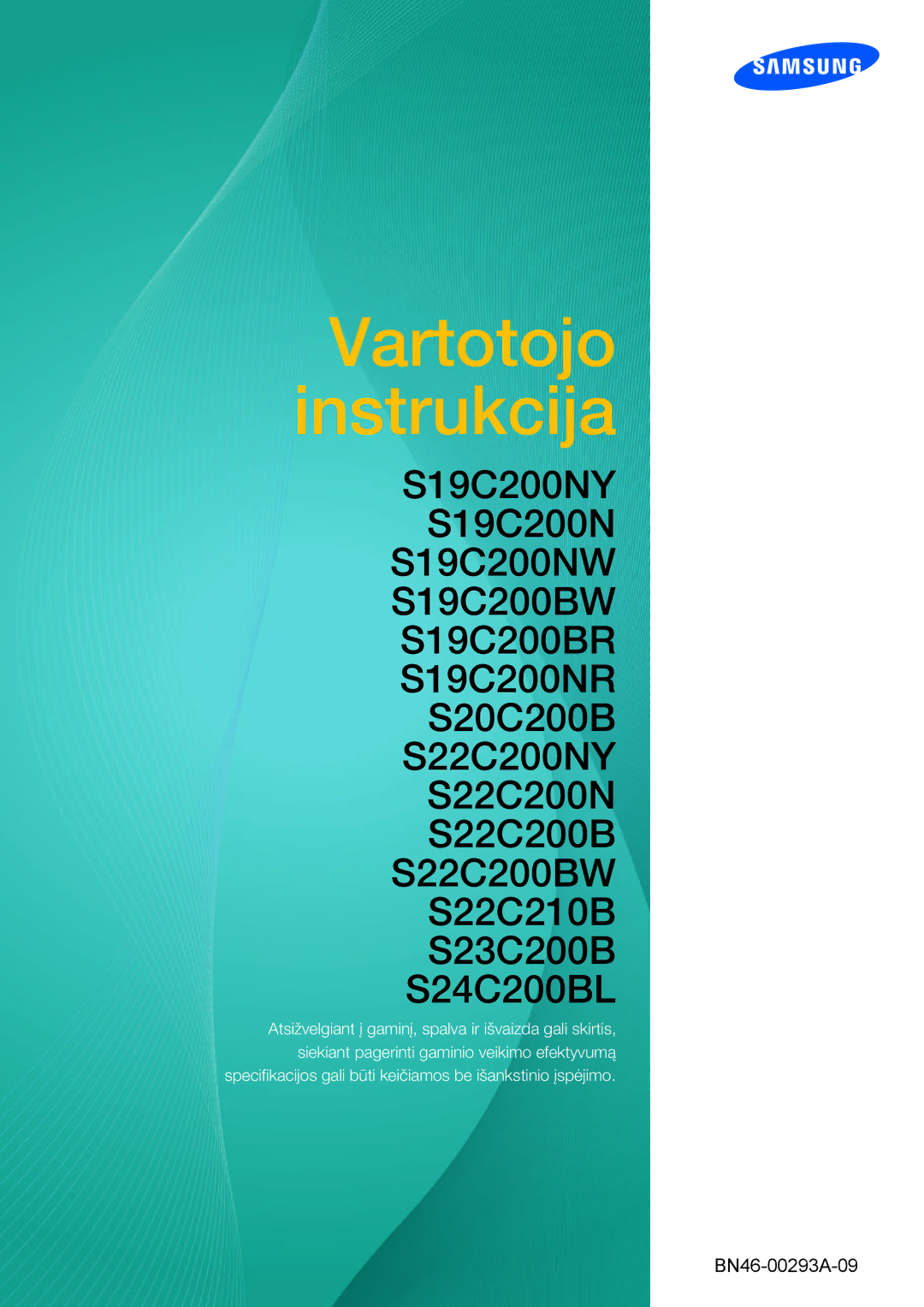 Samsung LS19C20KNY/EN, LS19C20KNS/EN, LS22C20KNY/EN, LS19C20KNW/EN, LS24C20KBL/EN, LS23C20KBS/EN manual Vartotojo instrukcija 