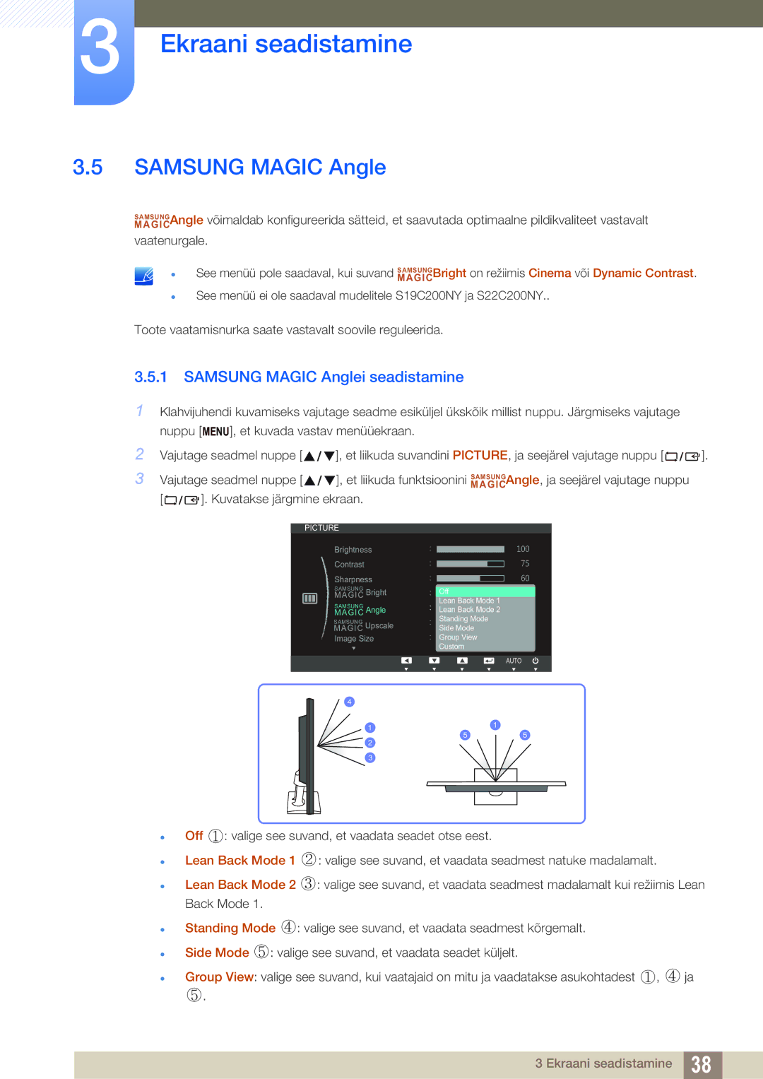 Samsung LS22C20KBS/EN, LS19C20KNS/EN, LS19C20KNY/EN, LS22C20KNY/EN, LS19C20KNW/EN manual Samsung Magic Anglei seadistamine 