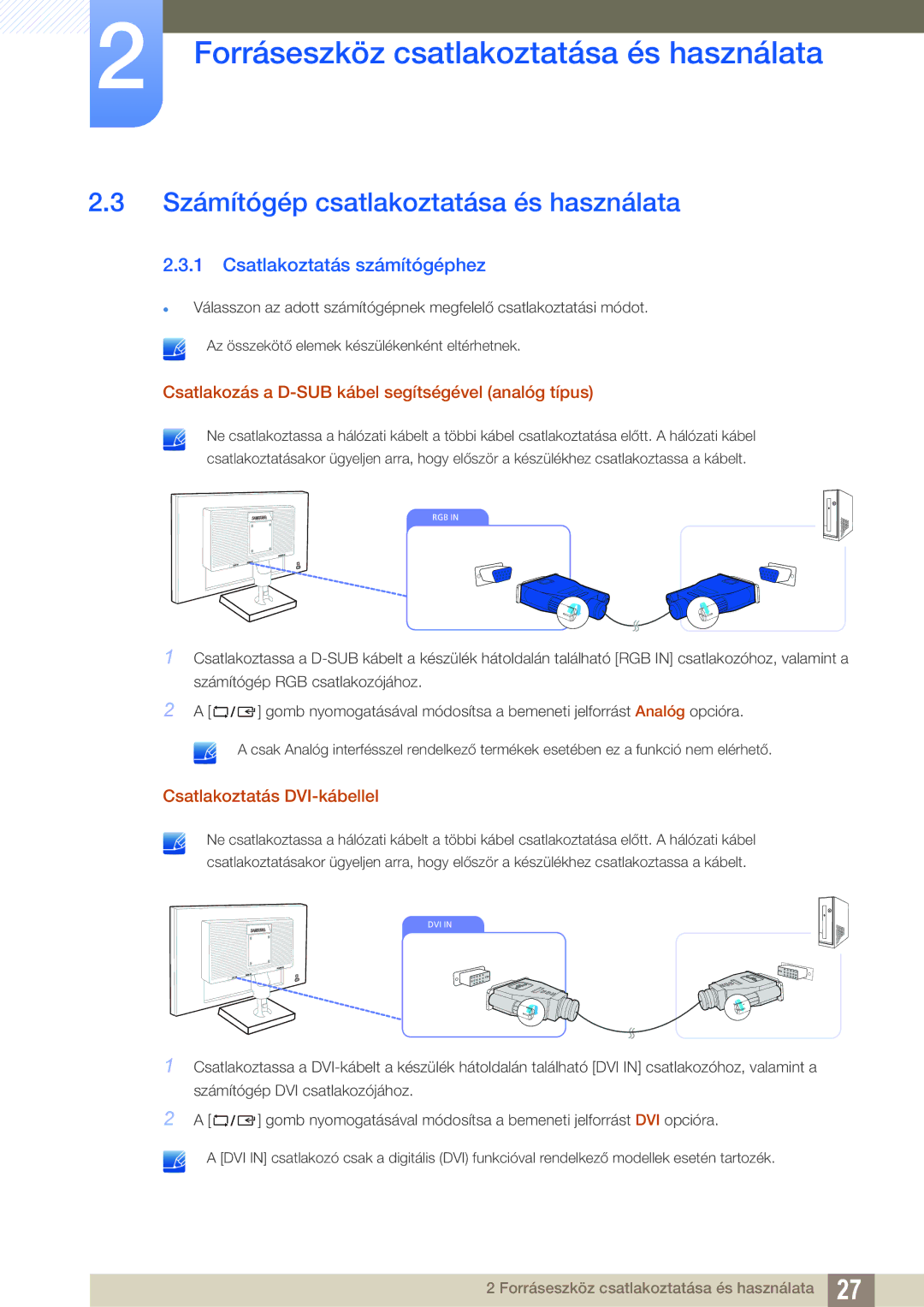 Samsung LS22C20KBW/EN, LS19C20KNS/EN, LS19C20KNY/EN Számítógép csatlakoztatása és használata, Csatlakoztatás számítógéphez 