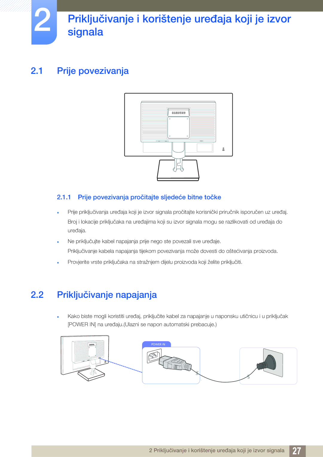 Samsung LS19C20KNW/EN, LS19C20KNS/EN manual Priključivanjesignala i korištenje uređaja koji je izvor, Prije povezivanja 