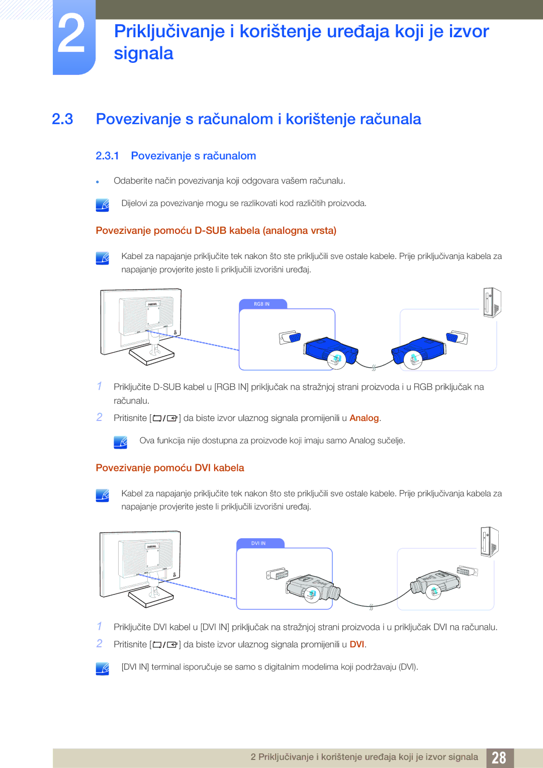 Samsung LS24C20KBL/EN, LS19C20KNS/EN, LS19C20KNY/EN, LS22C20KNY/EN manual Povezivanje s računalom i korištenje računala 