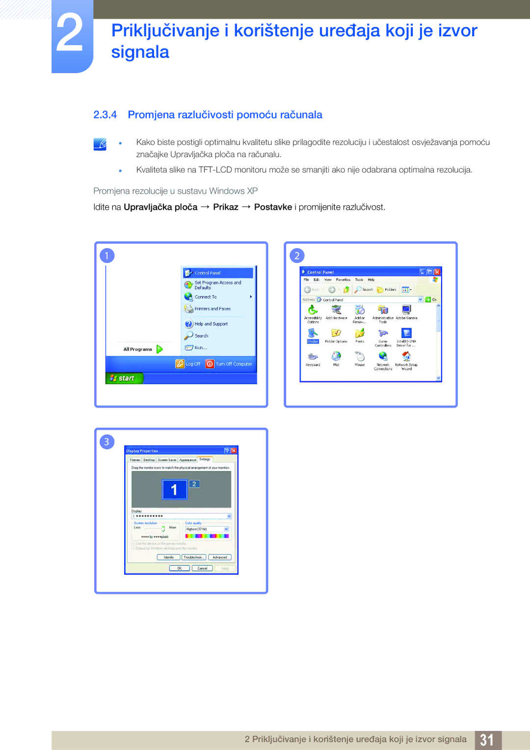 Samsung LS22C20KBW/EN, LS19C20KNS/EN, LS19C20KNY/EN, LS22C20KNY/EN, LS19C20KNW/EN manual Promjena razlučivosti pomoću računala 