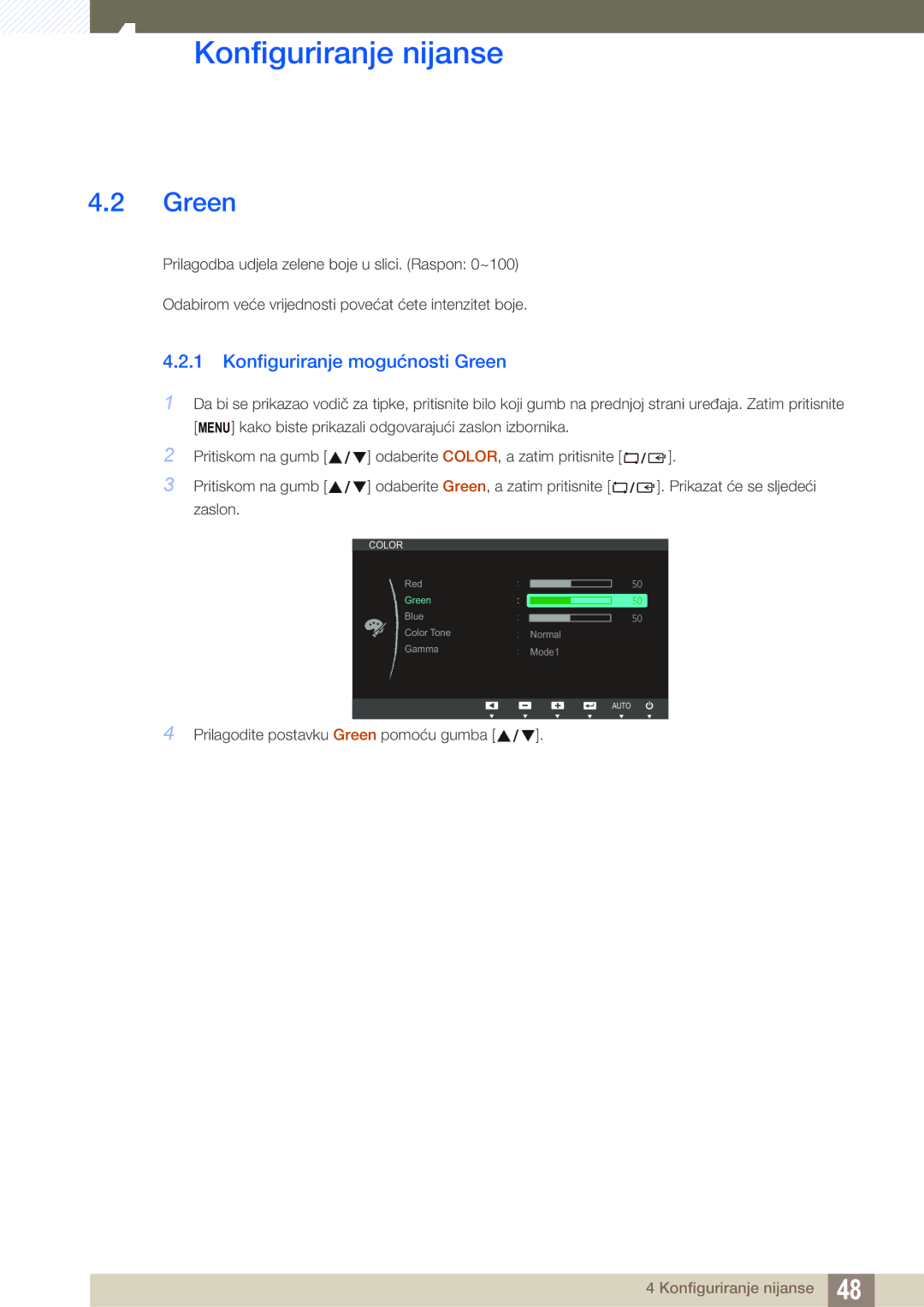 Samsung LS19C20KNS/EN, LS19C20KNY/EN, LS22C20KNY/EN, LS19C20KNW/EN, LS24C20KBL/EN manual Konfiguriranje mogućnosti Green 