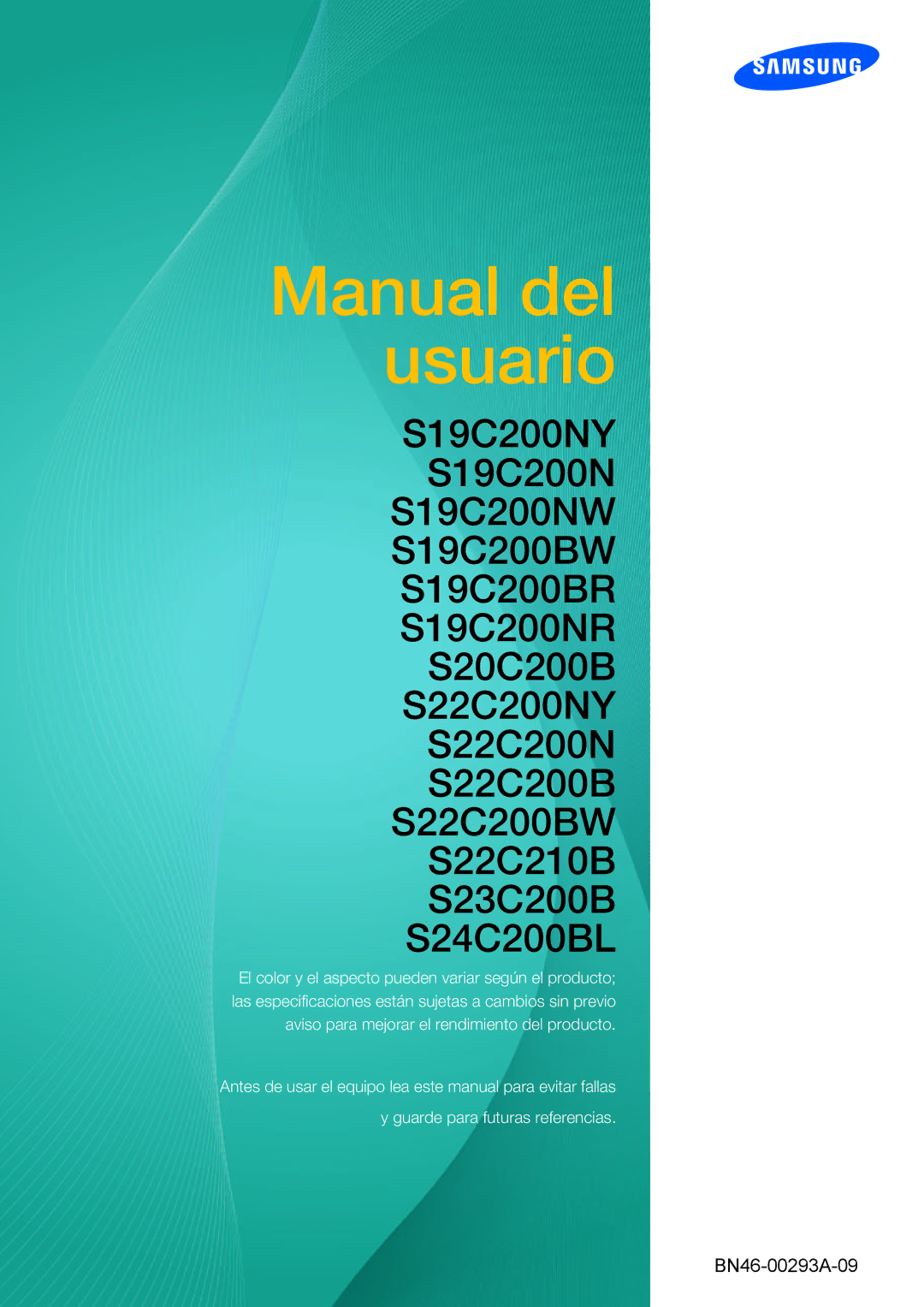 Samsung LS22C20KBSV/XJ, LS22C20KBSZ/EN, LS19C20KBRV/XJ, LS23C20KBSV/XJ, LS19C20KNS/EN, LS19C20KNY/EN manual BN46-00293A-09 