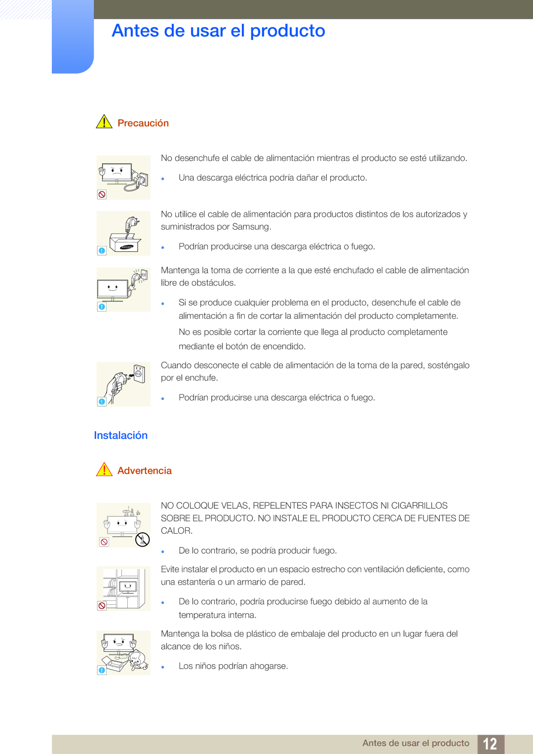 Samsung LS19C20KNW/EN, LS19C20KNY/EN, LS22C20KNY/EN, LS24C20KBL/EN, LS22C20KBS/EN manual Instalación, Precaución 