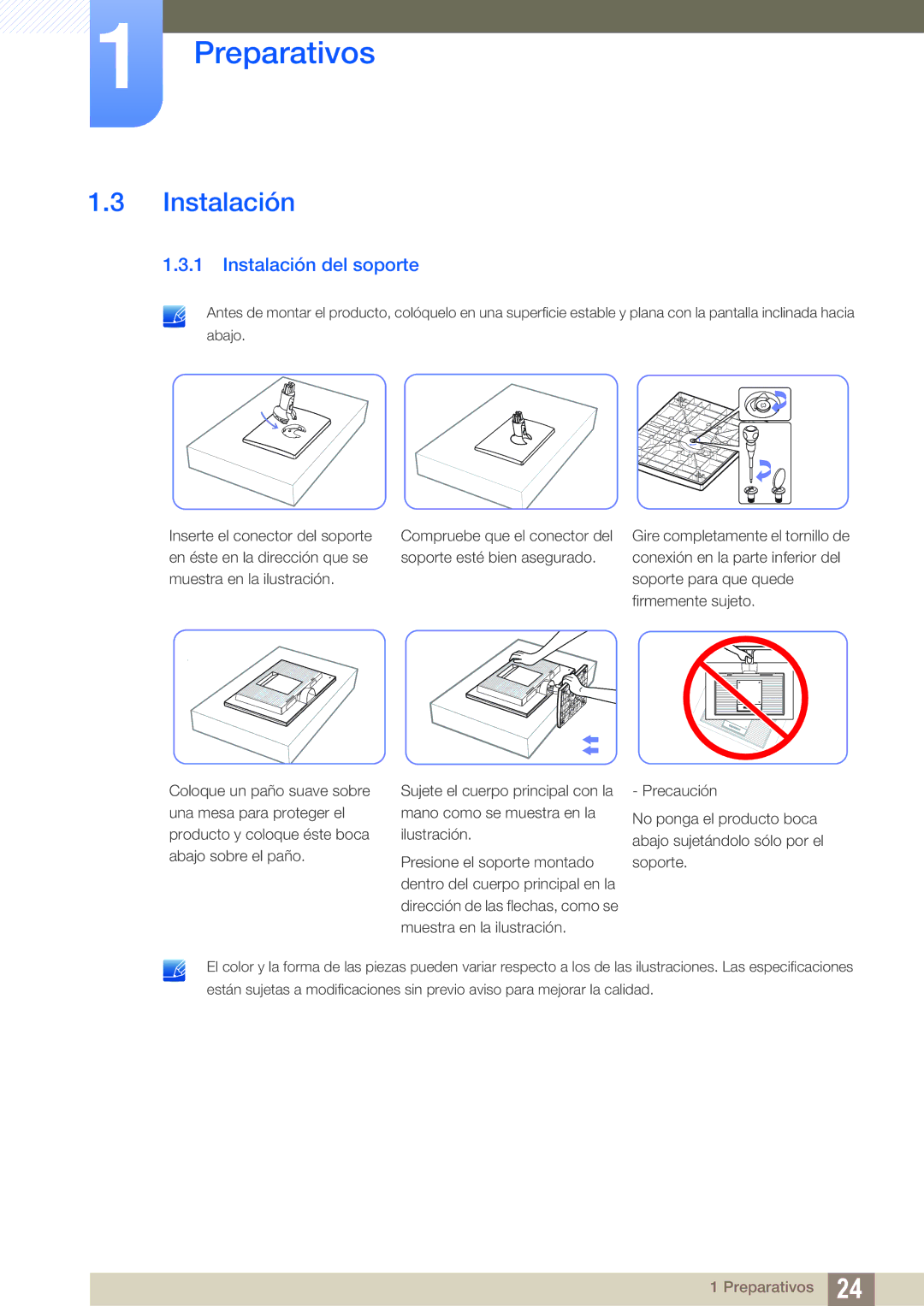 Samsung LS22C20KBS/EN, LS19C20KNY/EN, LS22C20KNY/EN, LS19C20KNW/EN, LS24C20KBL/EN manual Instalación del soporte 