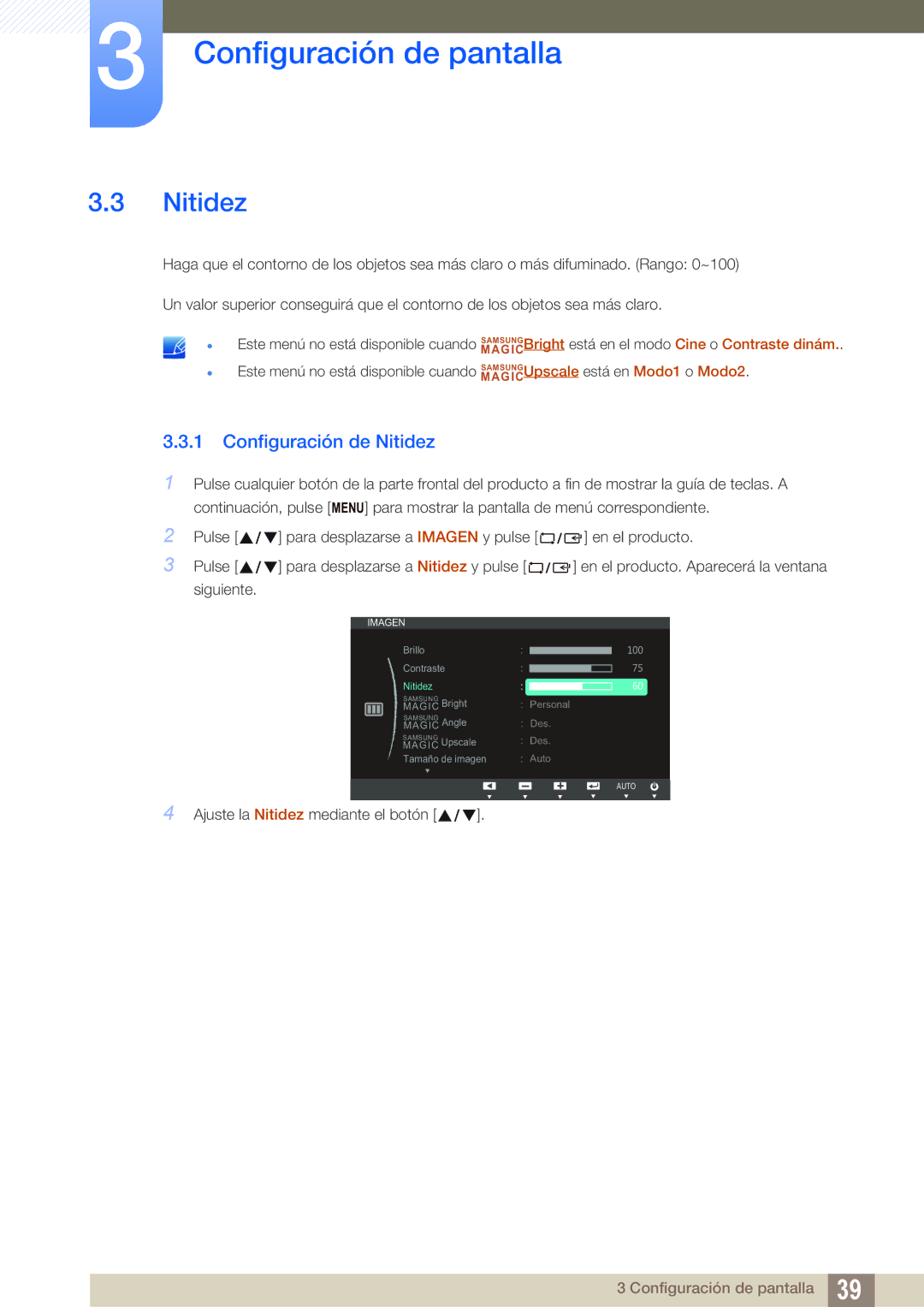 Samsung LS22C20KBS/EN, LS19C20KNY/EN, LS22C20KNY/EN, LS19C20KNW/EN, LS24C20KBL/EN manual Configuración de Nitidez 